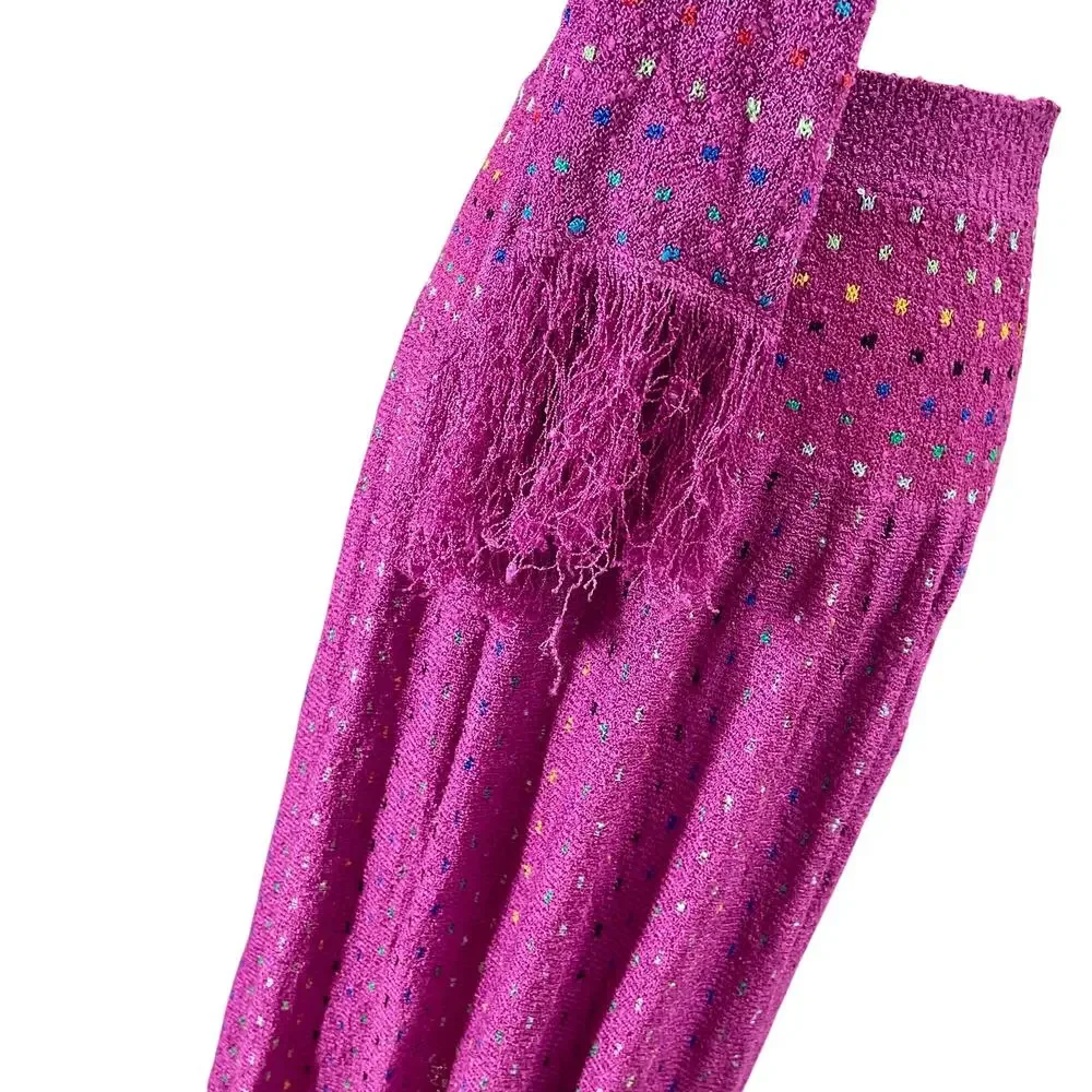 Vintage 80s Brenda French Magenta French Loom Skirt Scarf Set 25